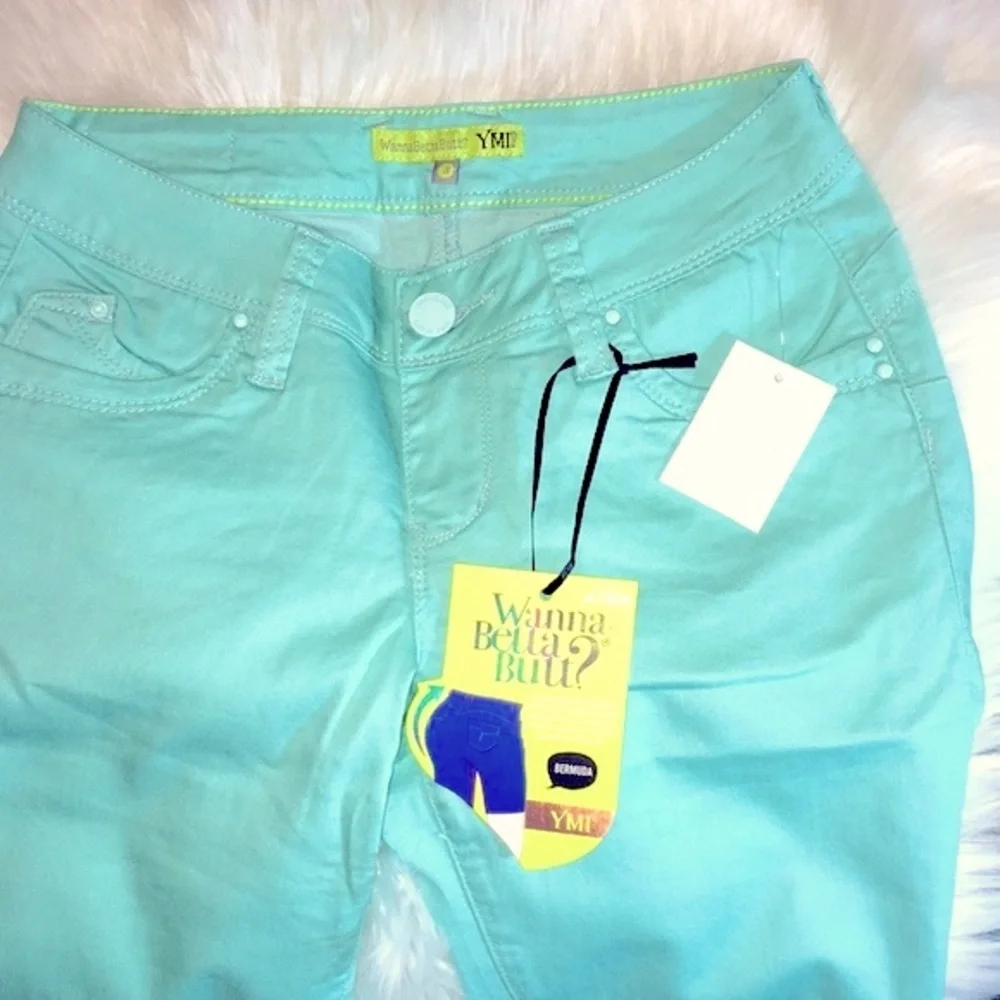 🆕 YMI Women’s Twill Bermuda Jean Shorts Mint Color Denim Jorts